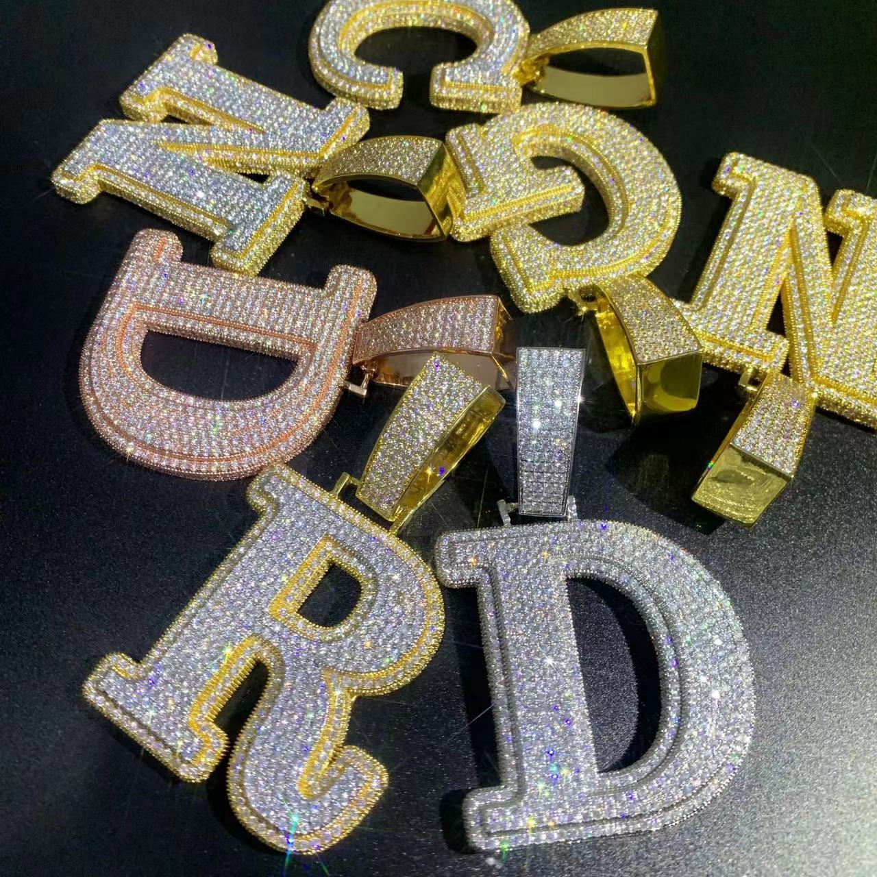Fine Jewelry Custom Pendant Iced Out VVS Moissanite Diamond Pendant Hip Hop Gold Plated 925 Sterling Silver Letter Pendant Men