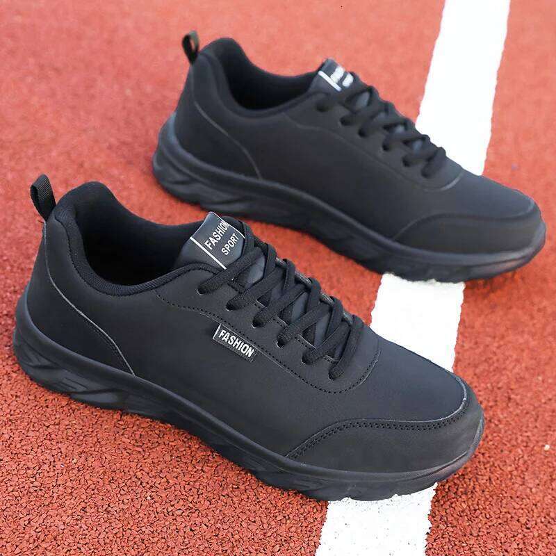 Men Sneakers Black Lace Up Athletic Male Leather Casual Sport Flat Trendy Lightweight Walking Running Fiess Shoes