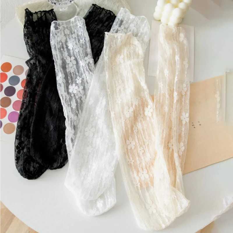 3 Pairs Women Floral Patterned Lace Round Neck Socks Fashionable Paired Summer Sweet Style Comfortable Breathable Casual SocksT250602