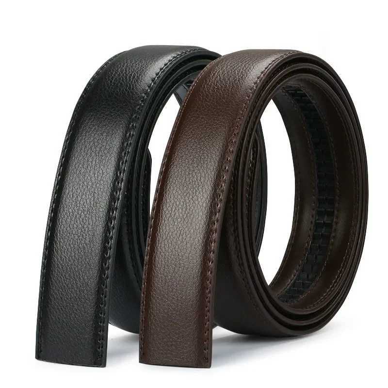Luxury Men No Buckle Belt PU Leather for Automatic Buckle Waist Strap Long Black Brown Male High Quality Jeans Waistband 3.5CM XJ250602