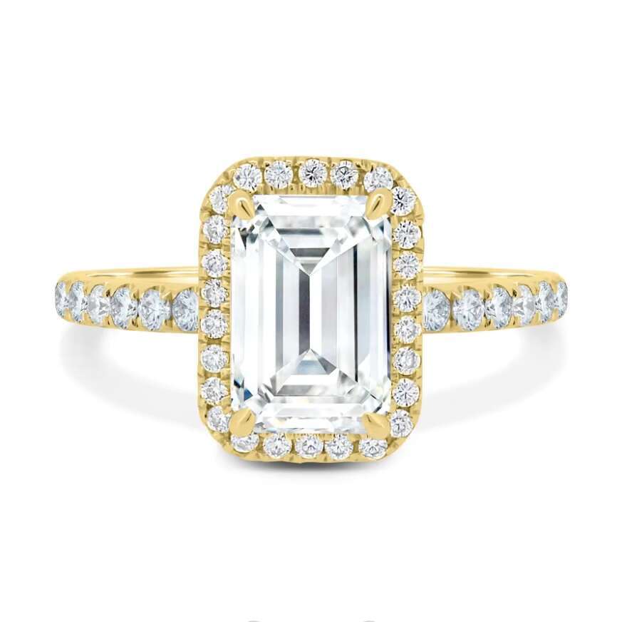 2025 Custom 14k 18k Solid Gold Halo Emerald Engagement Band Ring Fine Jewelry with Lab Grown Diamond