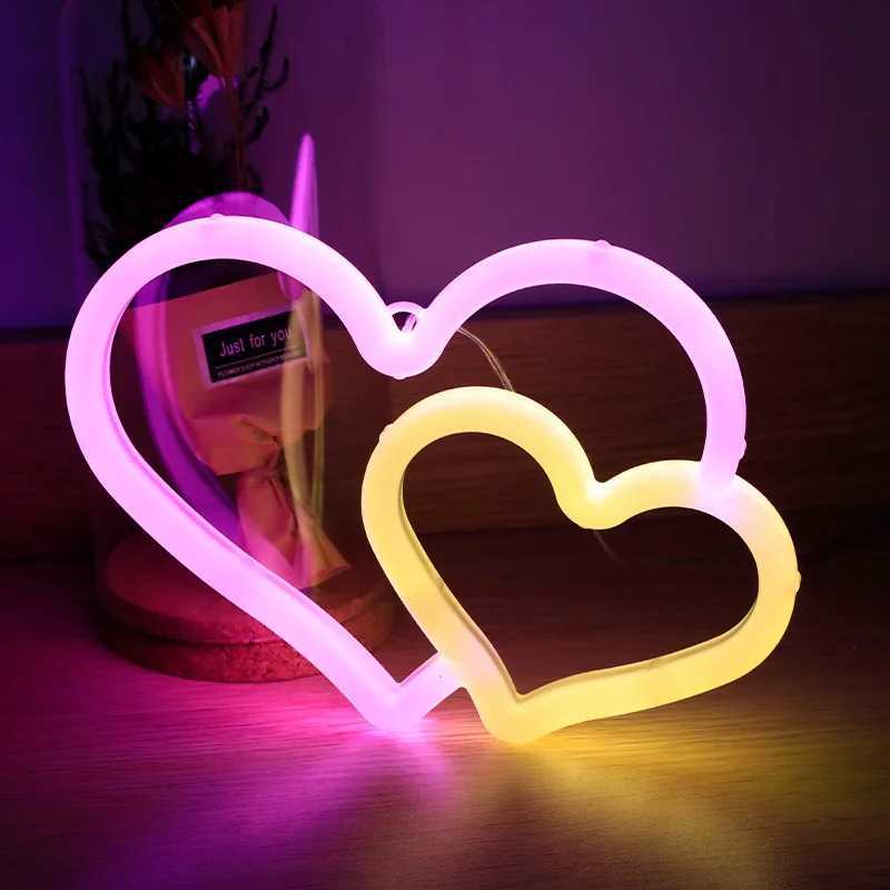 Double Love Neon Signs with Base LED Atmosphere Light Wall Lamp for Birthday Party E-sports Camping Summer Home Decor XJ250602