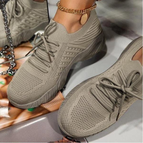 New Plus Size Women S Sneakers Lace Up Mesh Comfortable Casual Flyknit Breathable Low Casual Shoes Heel Shoes Ddmysaturn