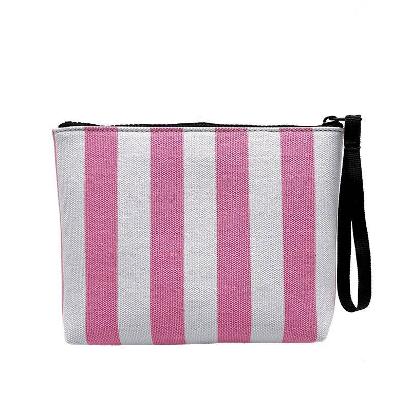 SAINT BARTH Autumn/Winter New Female Clutch Bag Vertical Pattern Pink Canvas Diving Handbag