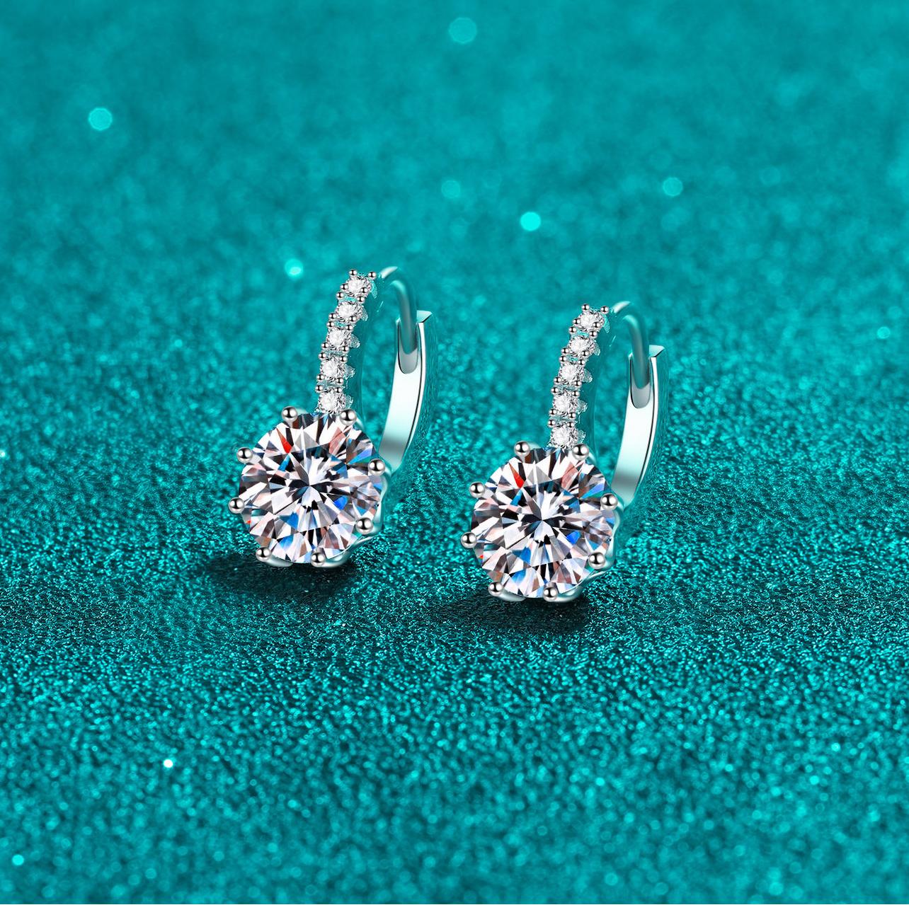 925 sterling silver Moissanite hoop earrings with PT950 platinum coating, elegant and delicate design, perfect for gifting or daily wear.