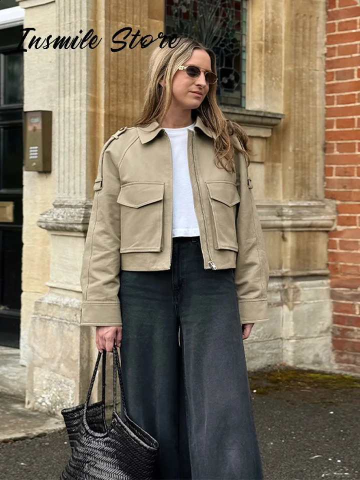 Casual Solid Belt Women Jacket Turn-down Collar Long Sleeve Zipped Loose Female Coats 2025 Spring Chic Lady Streetwear Tops 250530