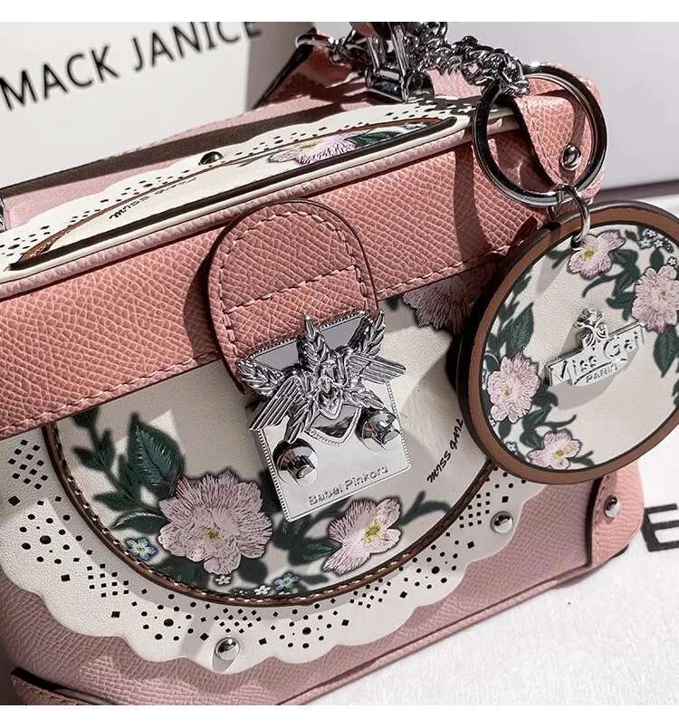 High Quality Textured Leather Fashion Floral Print Square Box Women Handbag Lady Purse Shoulder Messenger Female Casual Bag