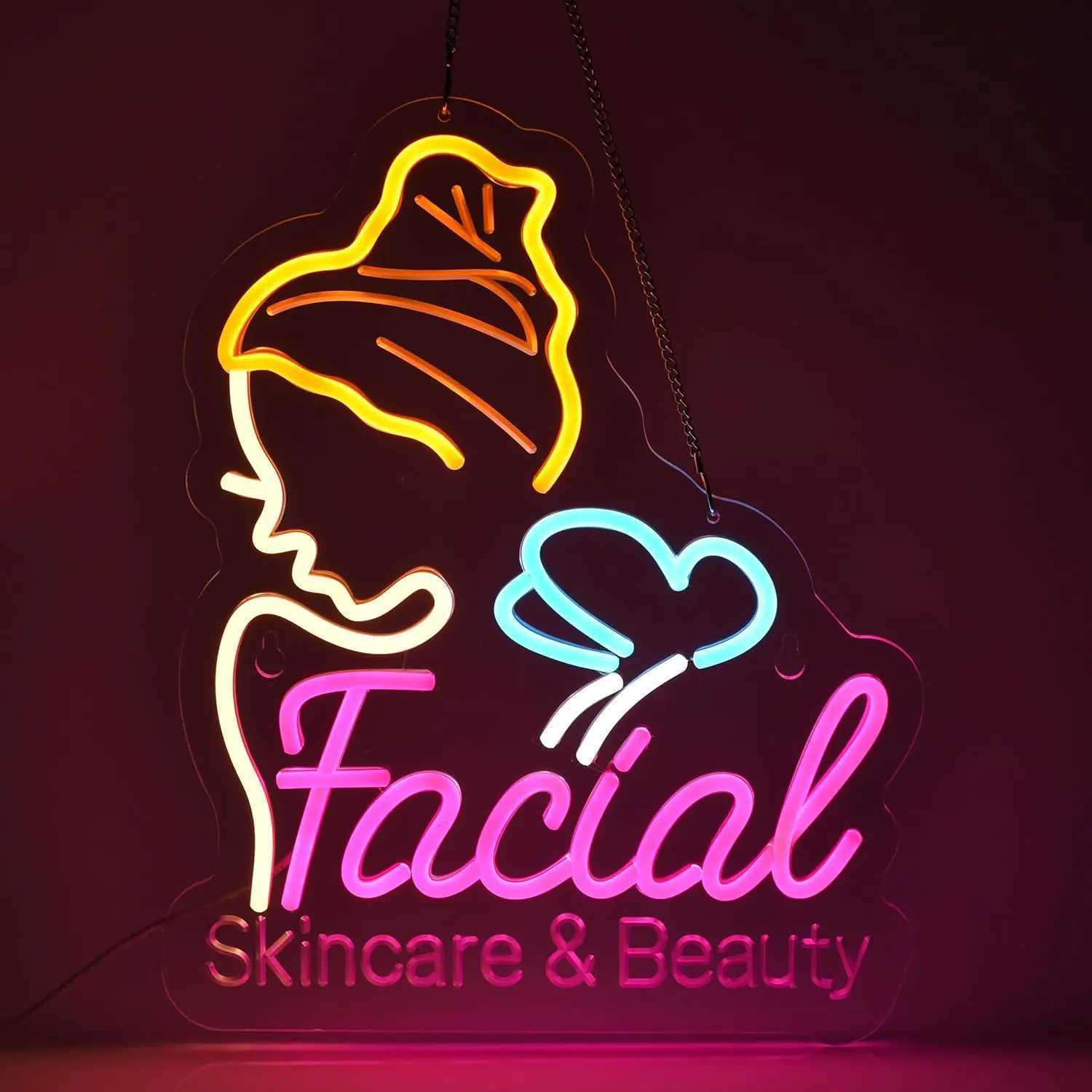 Facial Neon Sign LED Neon Light Sign Wall Art Decoration for Business Beauty Makeup Room Spa Hair Salon Lash Lounge Studio XJ250602