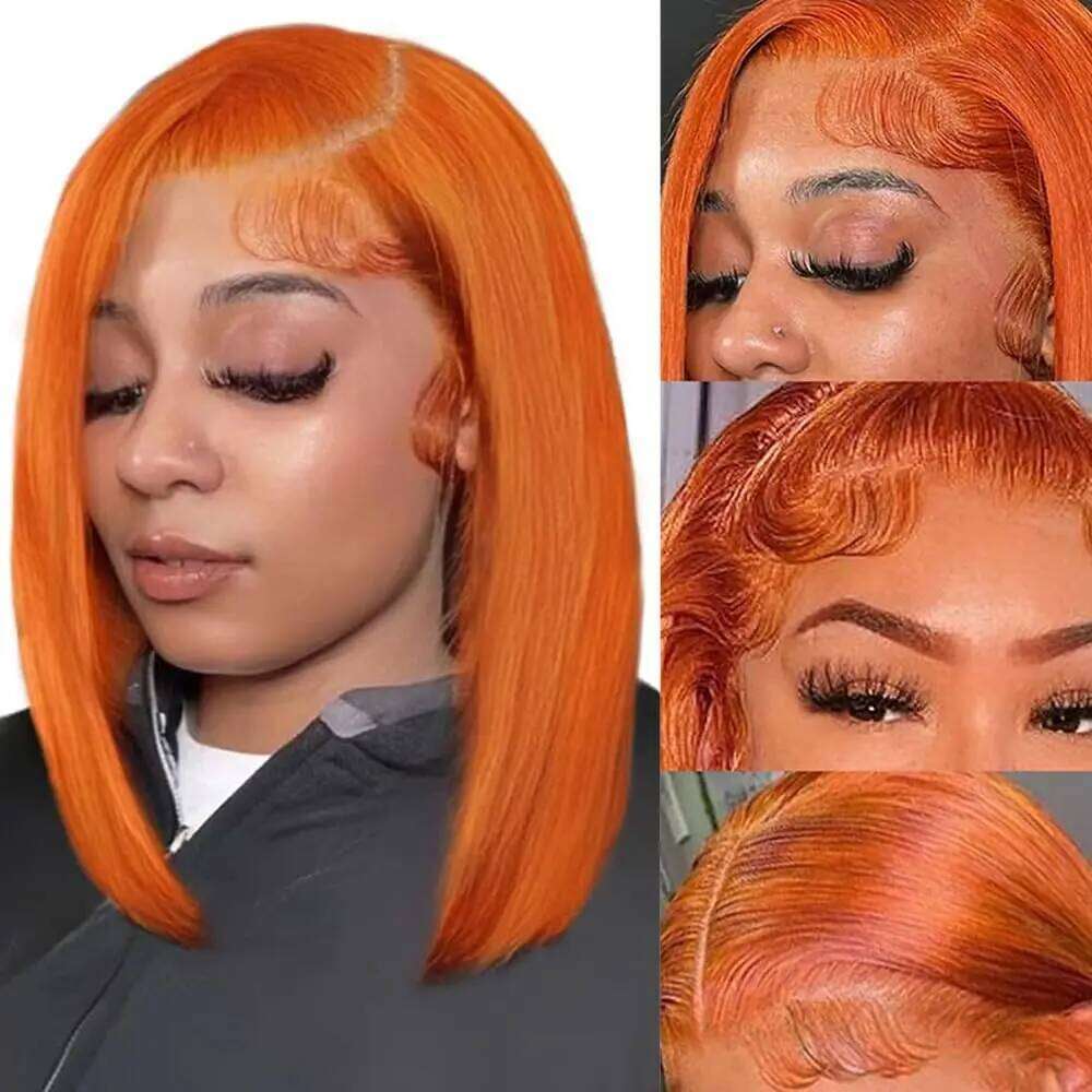 Short Ginger Orange Front Human Hair Wigs 350 Brazilian 10-16 Inch Straight Bob 13x6 Hd Lace Frontal Wig For Women