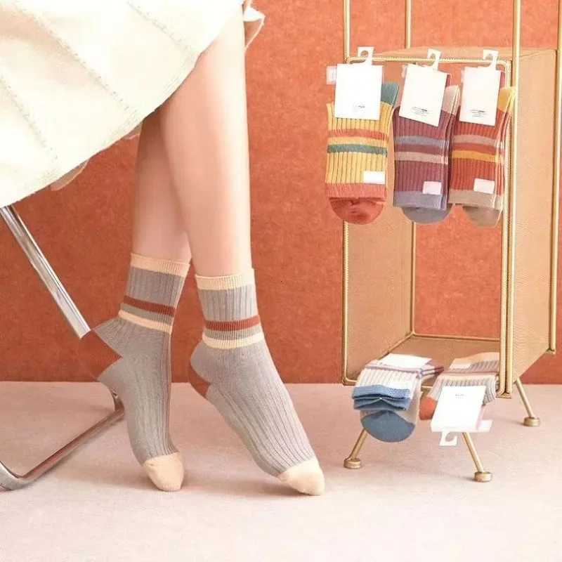 5 Pairs Striped Print Socks for Women Comfy Soft Mid Tube Socks Winter Harajuku Funny Casual Socks Womens Stockings Hosiery T250602