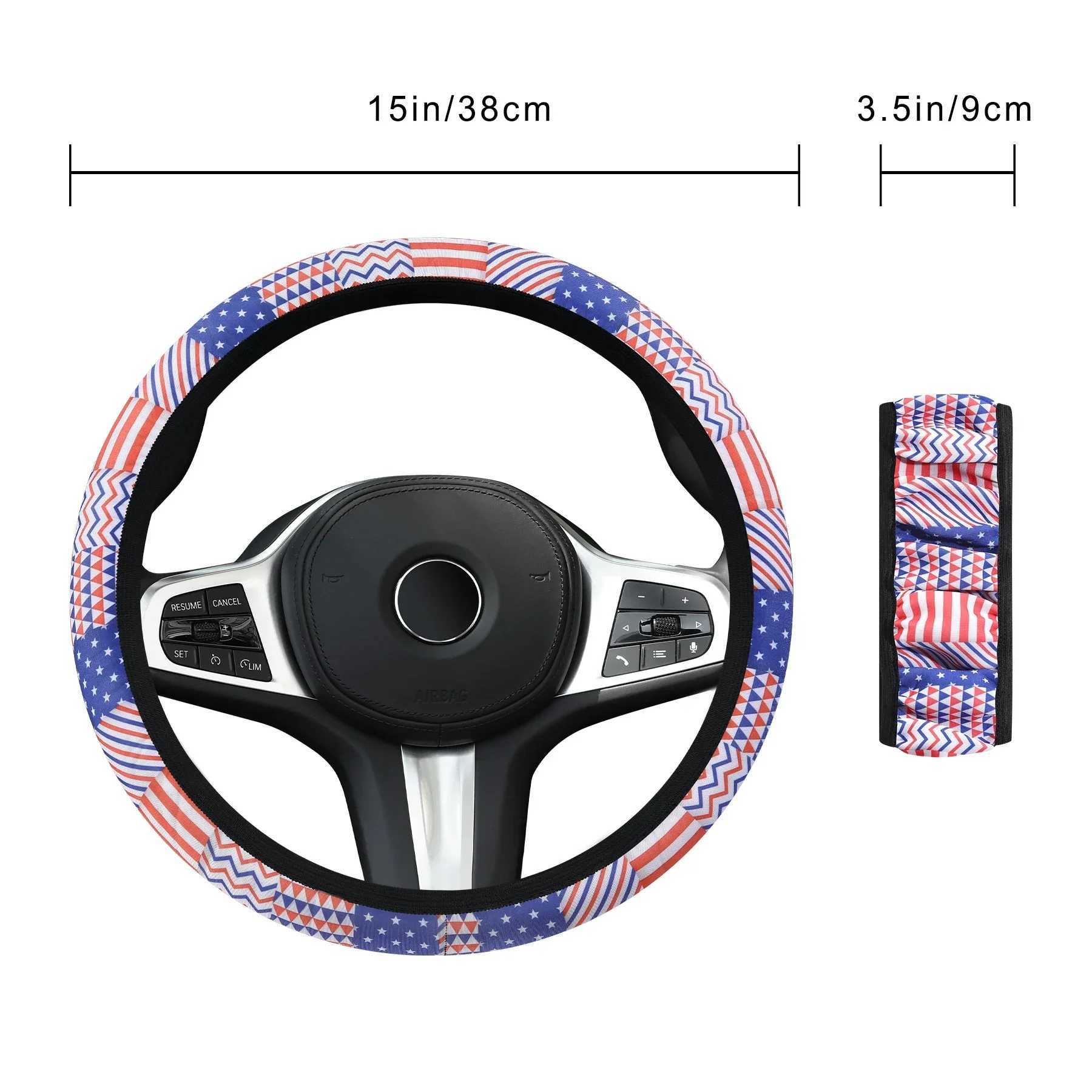 NEW Car steering wheel cover elastic no inner ring breathable non-slip American print handlebar cover R250603