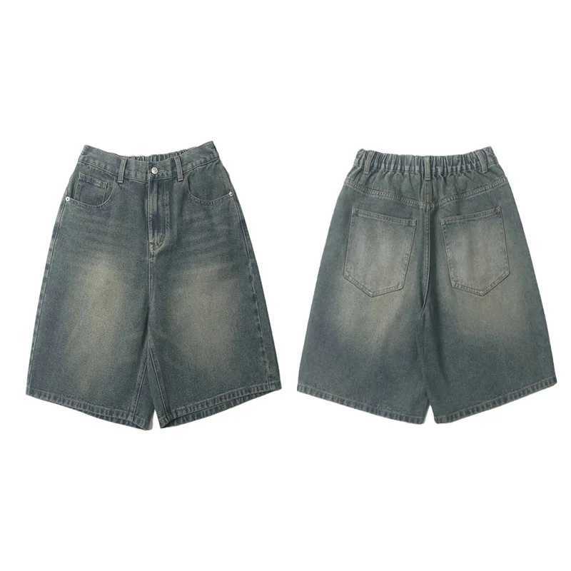 Men Denim Shorts Knee Length Shorts Zipper Fly Solid Mid Waist Pockets Loose Fit Casual Distressed Washed Summer Spliced T250603