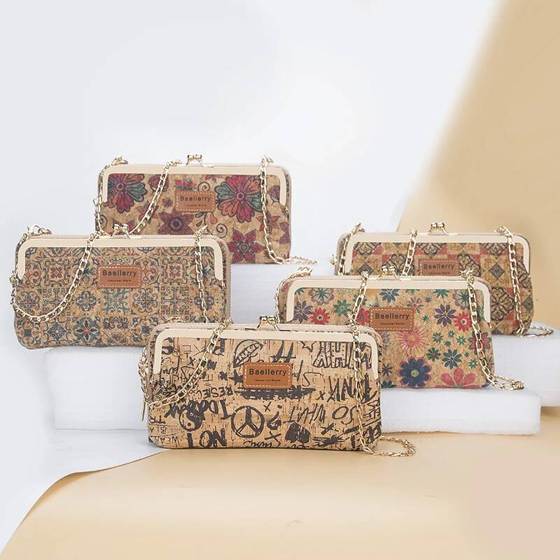 2025 new fashion new designer women's wallet wood grain chain long high-quality phone holder classic women's wallet zipper wallet mini shoul