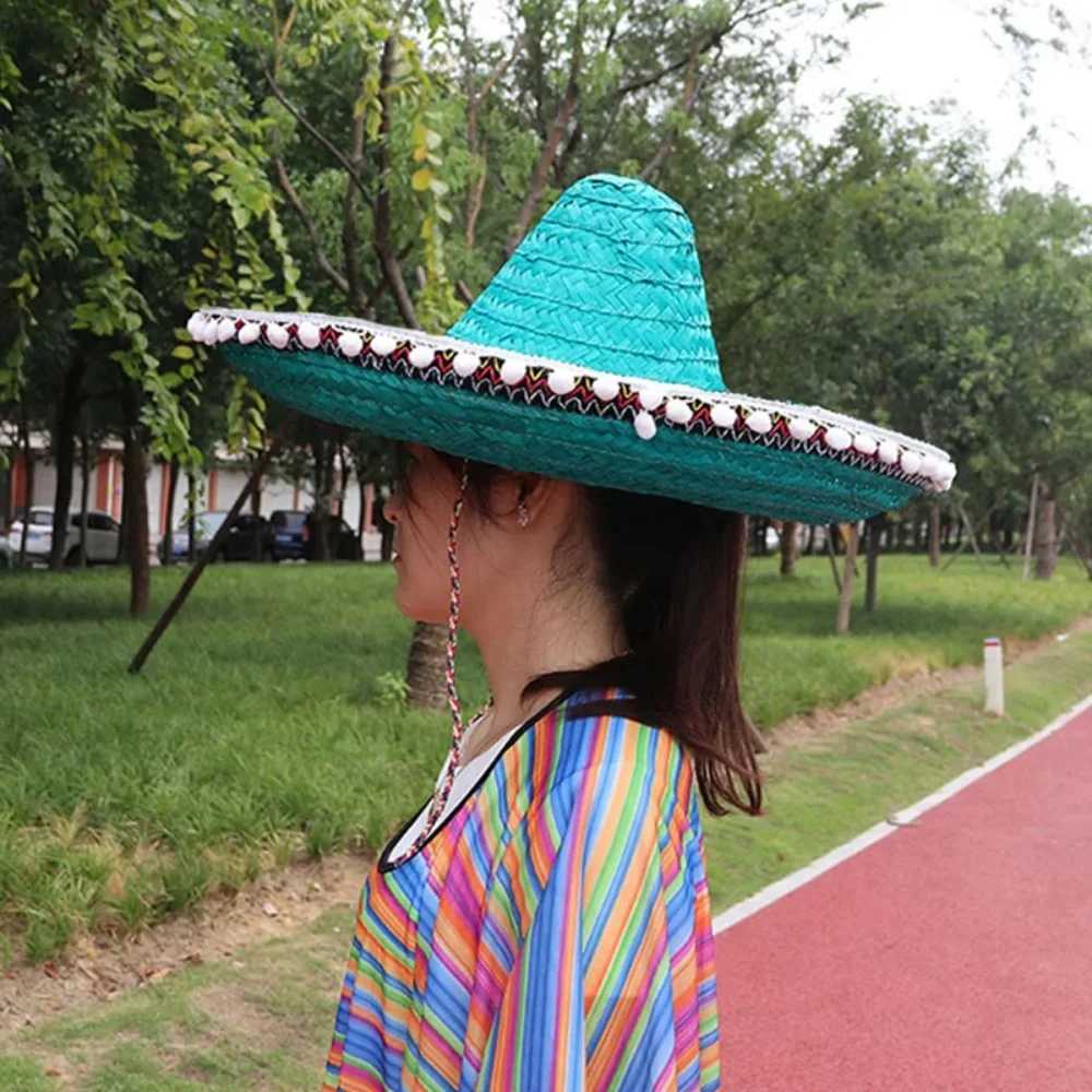 Mexican Party Hat Colorful Wide Brim Straw Hats Summer Outdoor Sun Hat Sombrero Halloween Party Decor Apparel Accessories W250602