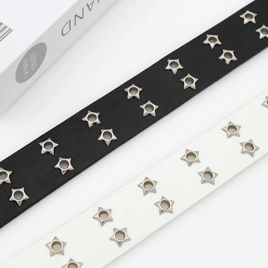 Y2K Punk Rivet Leather Belts for Women and Men Star PU Black White Waist Strap Double Row Hollow Trendy Waistband Jeans Skirt Decoration XJ250602
