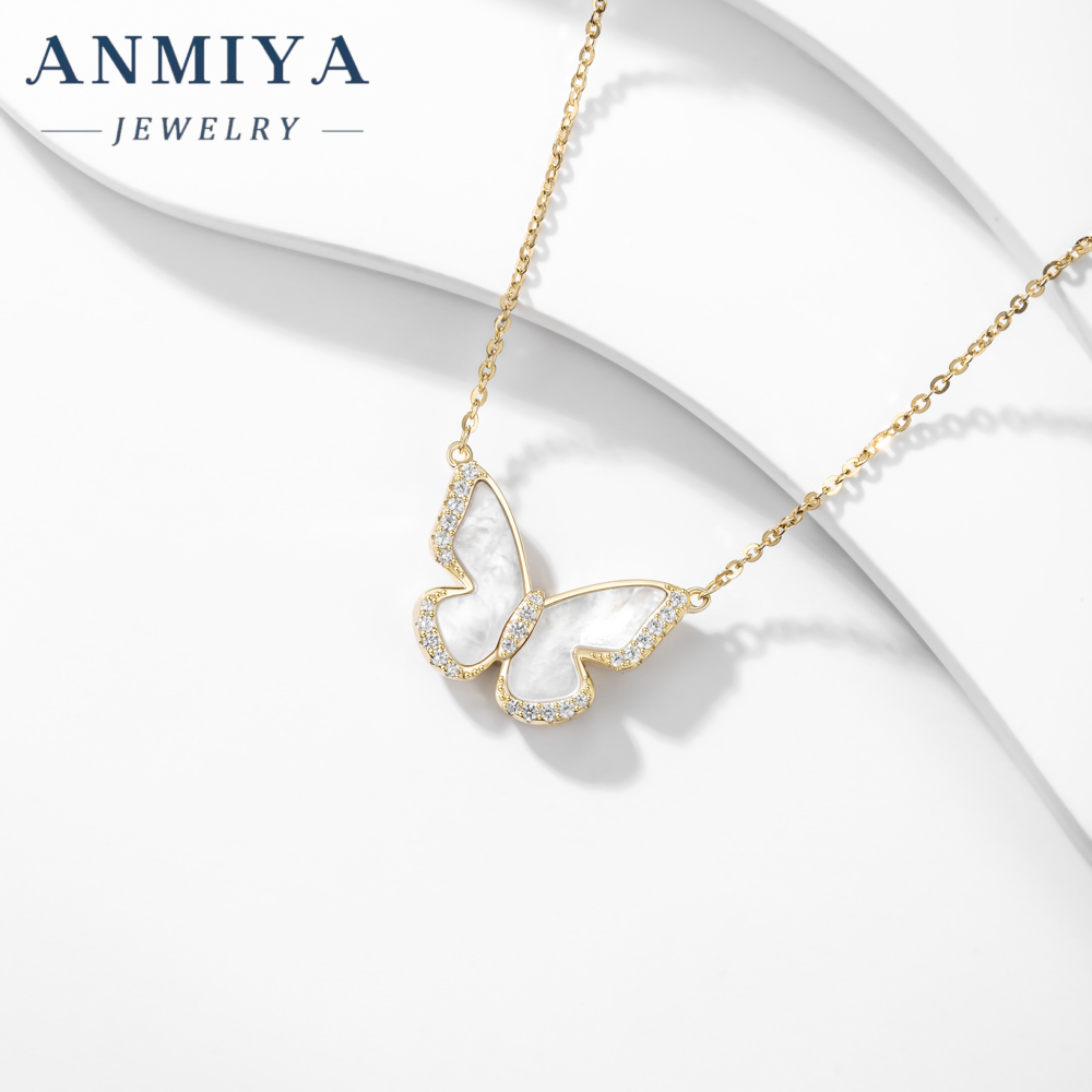 Wholesale Luxury Zirconia 925 Sterling Charm White Shell Butterfly Gold Necklaces Pendant for Women