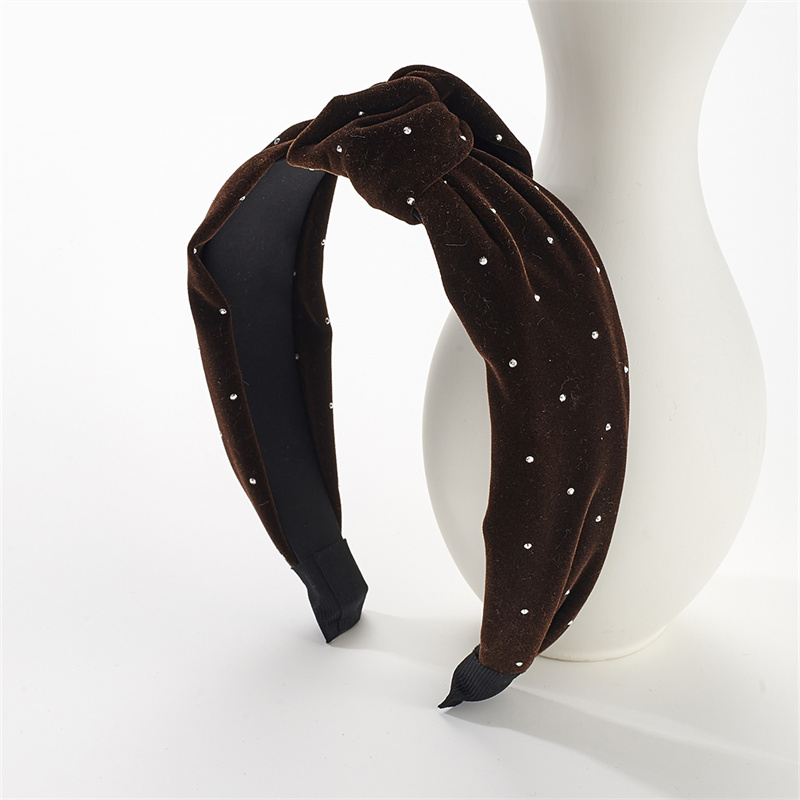 Modern velvet advanced sense of rhinestone knot wide side headband female high-grade hairpin show face small headwear
