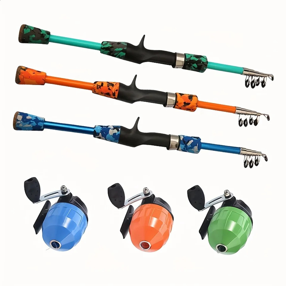 15M Portable telescopic camouflage childrens fishing rod with rotating adjustment throwing outdoor tools 250530