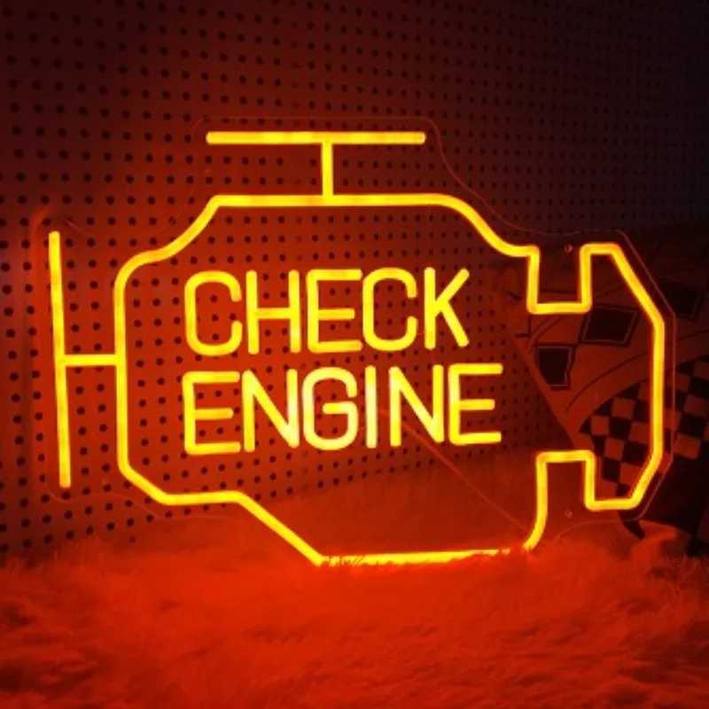 Check Engine Light Neon Signs for Wall Decor LED Garage Neon Lights Sign for Dad Gifts Man Cave Auto Repair Workshop Party Decor XJ250602