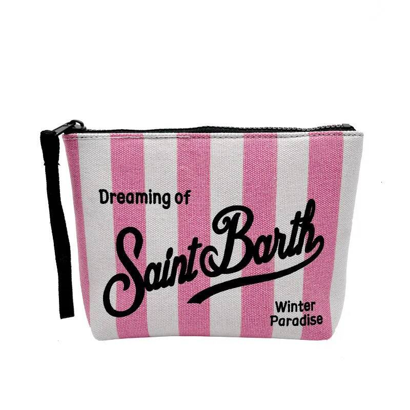 SAINT BARTH Autumn/Winter New Female Clutch Bag Vertical Pattern Pink Canvas Diving Handbag