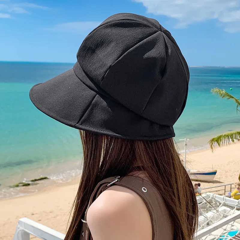 Womens Bucket Hat Spring Summer Hats For Women Solid Color Cloth Foldable Sunscreen Sun Hat Female Fisherman Cap Wide Brim New W250602