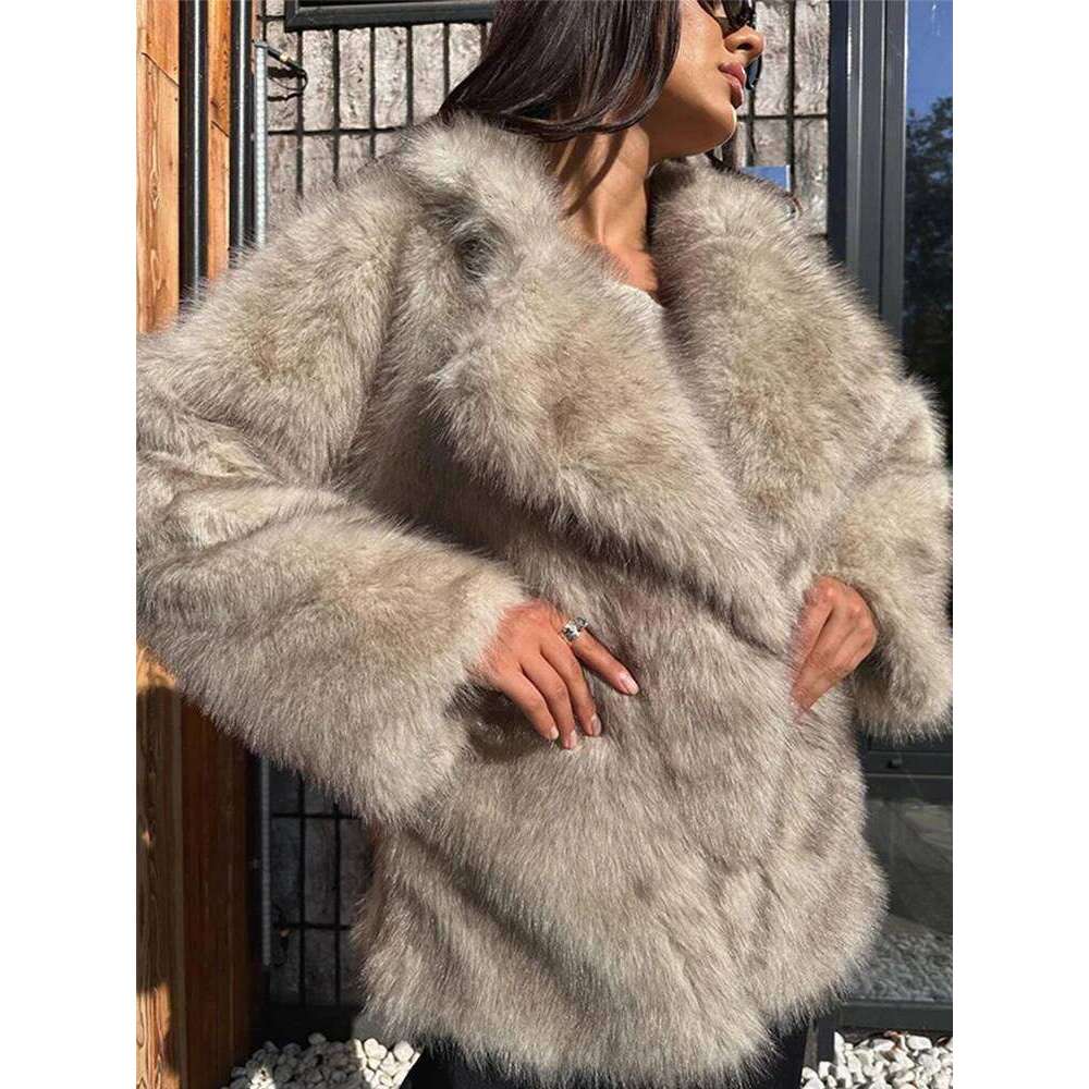 Retro Fluffy Faux Fur Short Coats Women Loose Plush O-neck Open Coat Female Winter Warm Thick Fashion High Street Outwear