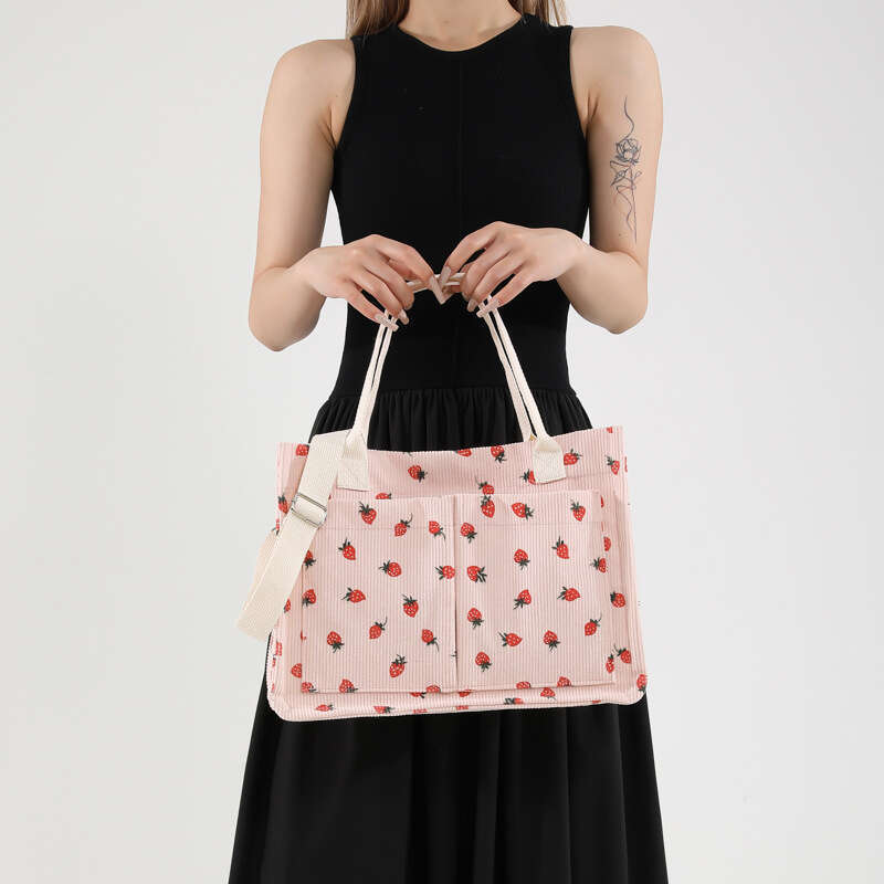 New Fruit Strawberry Print Large Capacity Multi-Pocket Tote Single Shoulder Bag Handbag