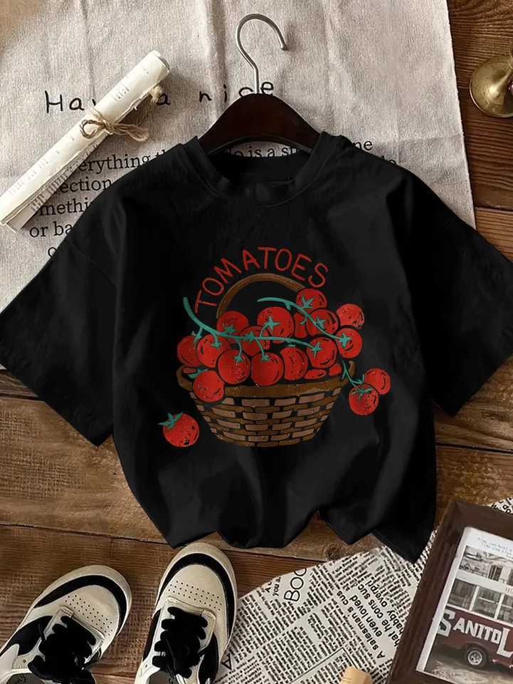 Kids Women Soft Casual T-shirt Fun Tomato Print Comfortable Short Sleeve Summer T-shirt White Graphic Design Great for Casual WearT250603