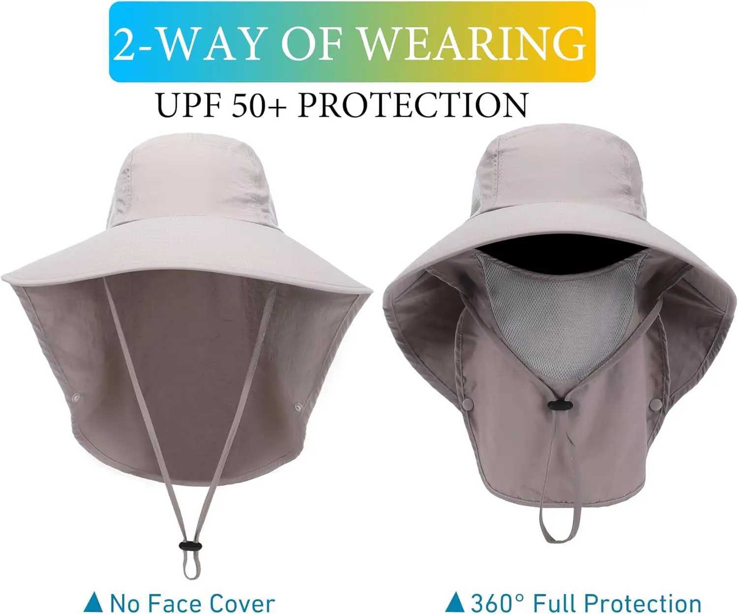Sun Hat for Men Women Wide Brim Fishing Hat with Face Cover Neck Flap Outdoor Sun Protection Hat W250602
