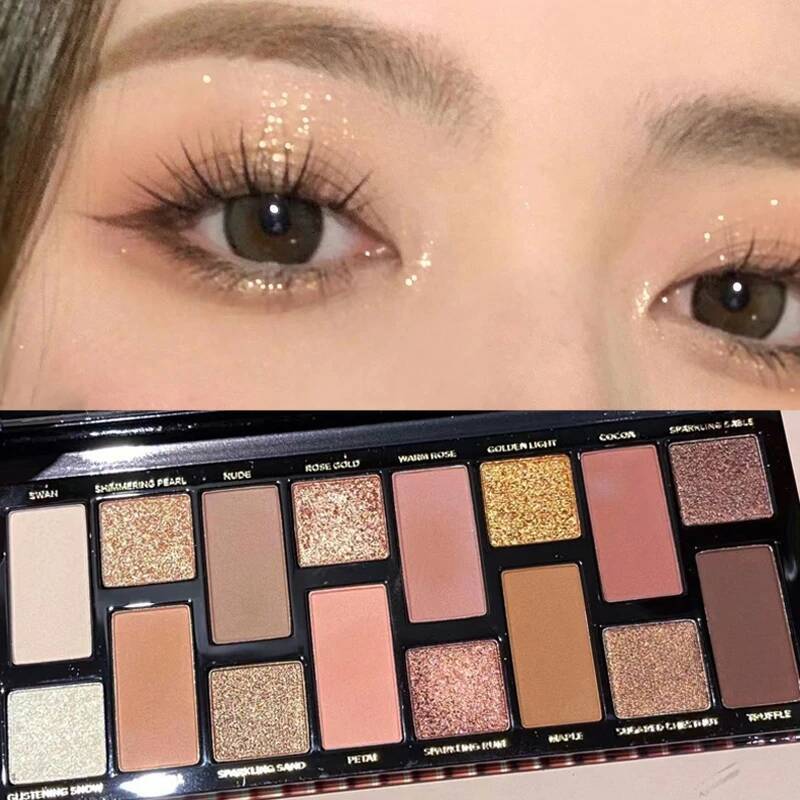 16 Color Matte Glitter Nude Brown Palette Waterproof Longlasting Cosmetic Pearlescent Eyeshadow Pigment Shimmer Makeup