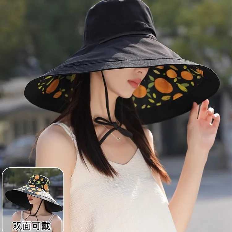 18CM Oversized Brim Face Covering Reversible Bucket Hat Womens Summer Korean Version Sunshade Sunscreen UV Protection Sun Hat W250602