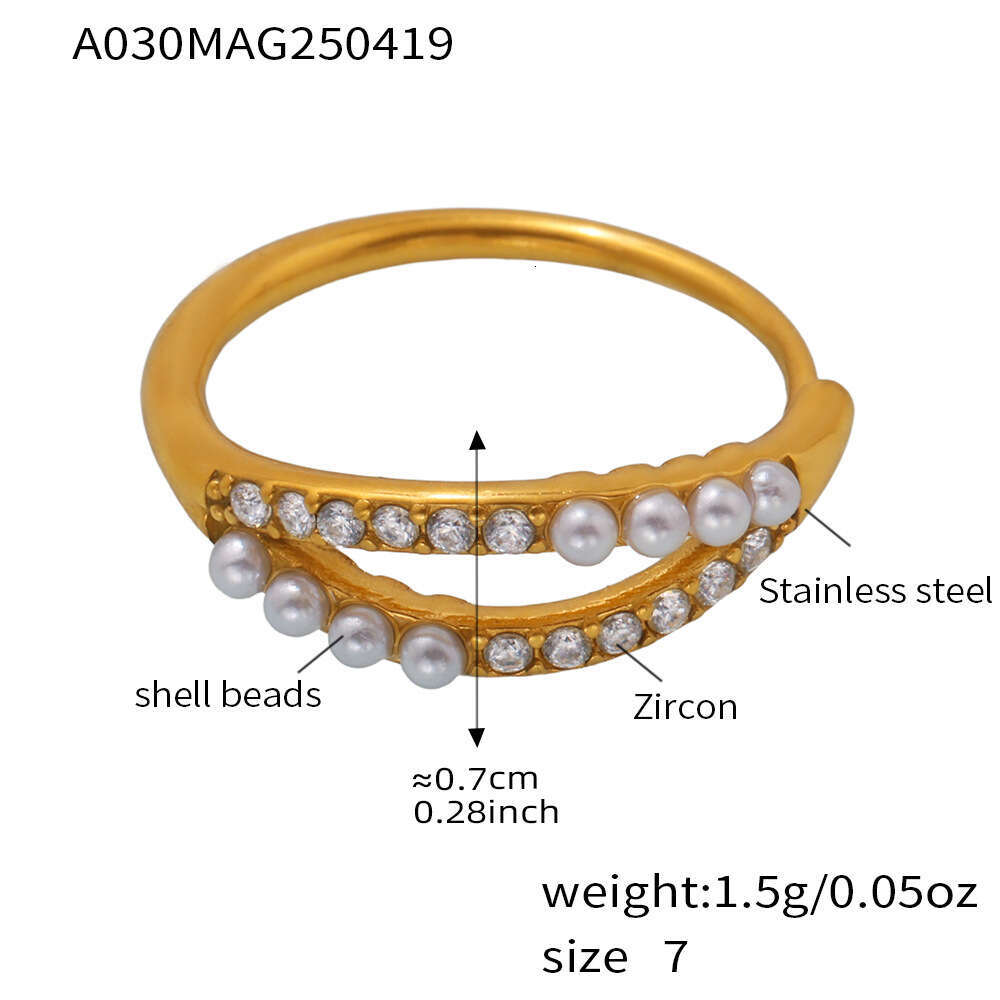 oumika stainless zircon niche shell pearl trendy titanium steel nonfading stackable index finger ring