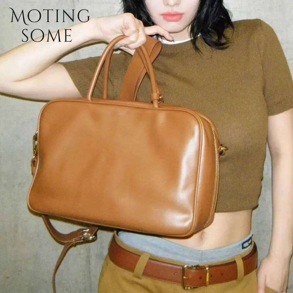 Motingsome Designer Real Genuine Leather Handbag Woman Tote Bag Retro Boston Purses Bowling Bags Shoulder Hobos 2024