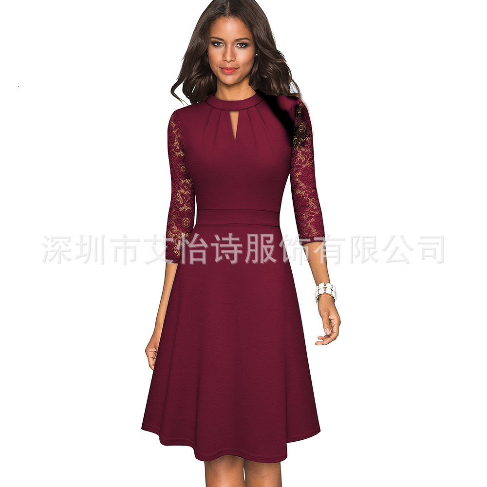 women's wear Women's Autumn Winter New 2025 Hollow Out Stand Collar OL Commuter Large Swing A-line Dress