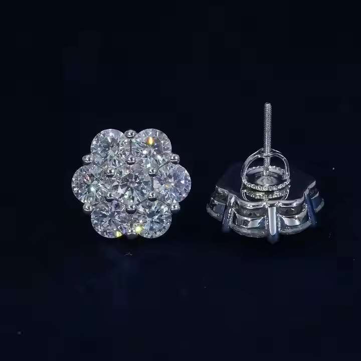 Ready to Ship Fine Jewelry Luxury 15mm Big VVS Moissanite Stud Earrings Screw Back 925 Silver Bling Iced Out Flower Earrings GRA