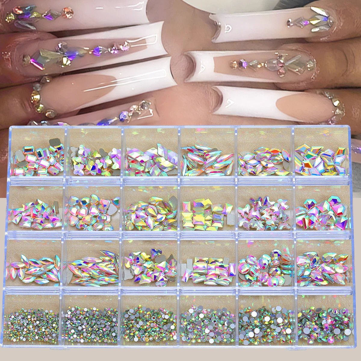 1 box of 24 grid mixed style flat -bottomed rhinestone suits color rhinestone multi -style nail art Rhein stone set different s 250528