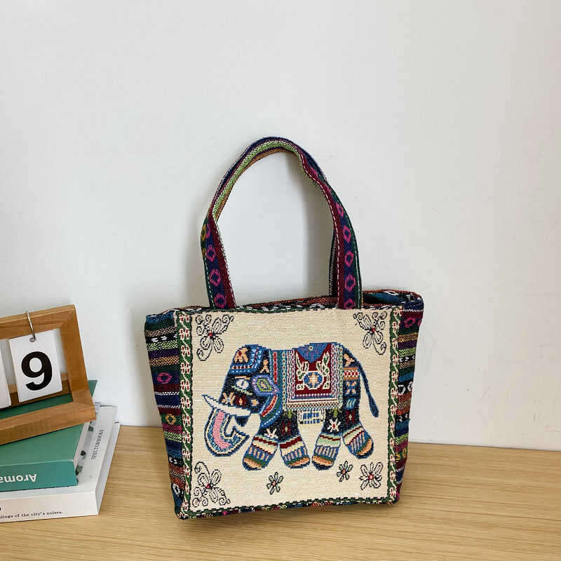 Ethnic Style Handbag Artistic Shoulder Large Capacity Double-Sided Embroidered Tote Bag for Women