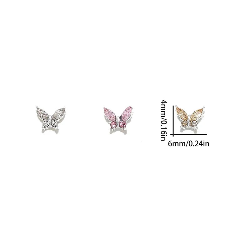 10Pcs 3D Mini 4*6MM Crystal Butterfly Nail Art Charms Jewelry Accessories Alloy Rhinestones Nails Decoration Supplies 250528