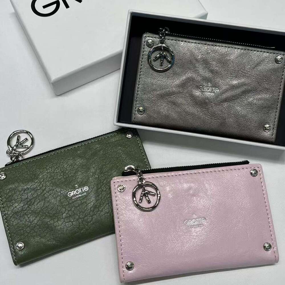 GROTTO New Classic Sheepskin Short Wallet Handmade Genuine Leather Multi-Card Slot Holder Card Bag Couple Gift