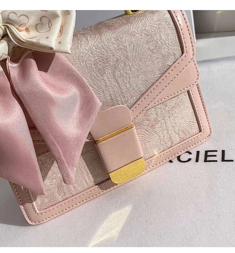 Pink Color Fashion Embroidery Square Women's Handbag Lady Purse Textured Leather Shoulder Messenger Female Casual Bag