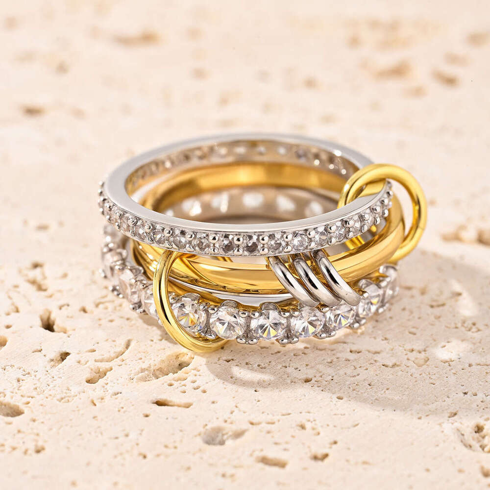 Same Style Interlocking Full Diamond Zircon Stacking Rings Two Colors Panyu Beautiful Polished Inlay