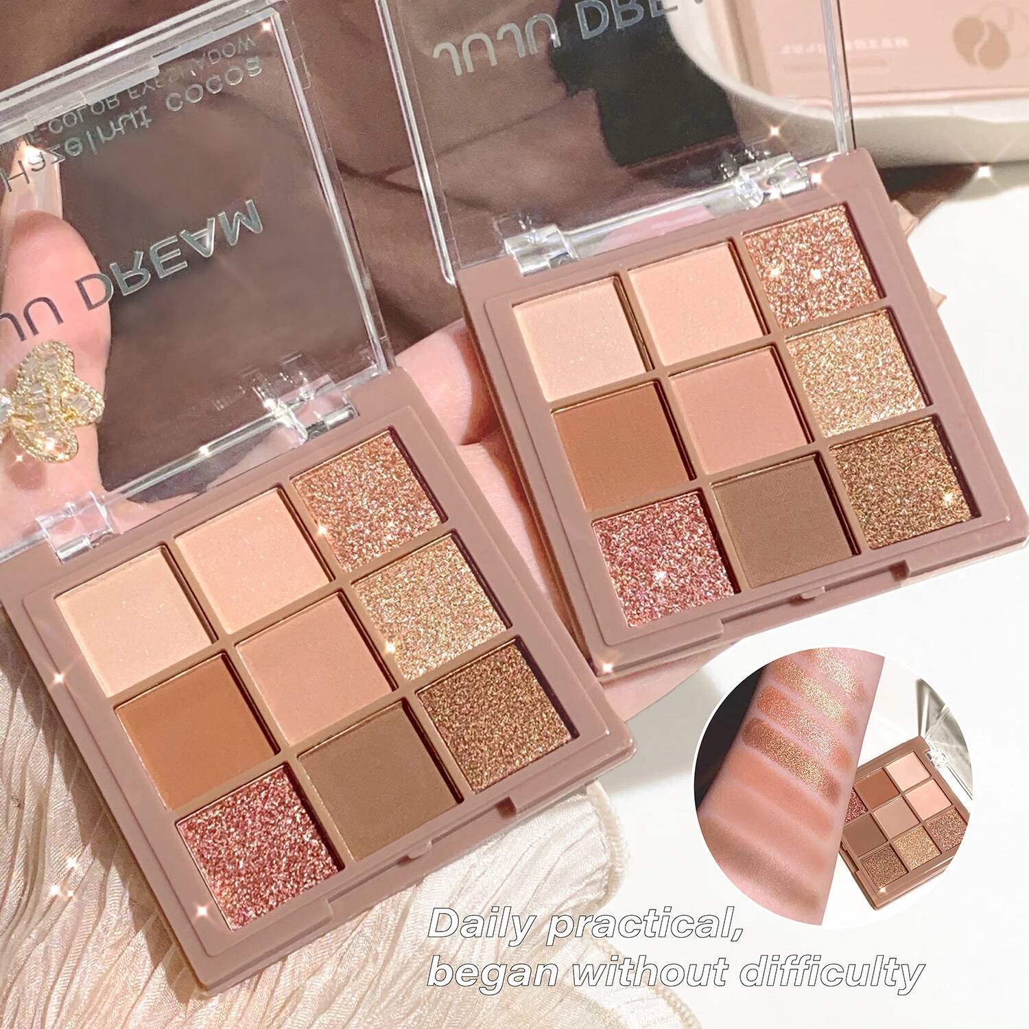 Nine-color Jiugong grid pearl matte flash hazelnut cocoa eye shadow plate