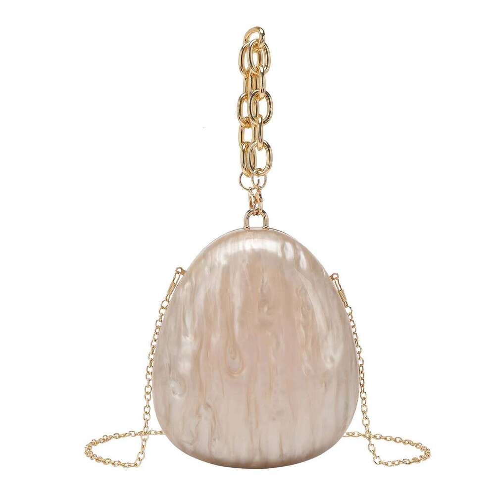 Acrylic Egg Women Cute Pearl Chain Evening Clutch Bag with Beaded Strap for Wedding Party Purse and Handbag Designer