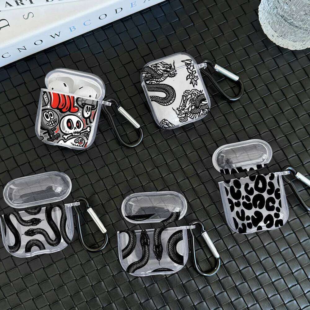 Simple Black Snake Design 4 3 1 2 Gen TPU Earbuds Case For Pro 2/Pro Cover with Keychain Accessory