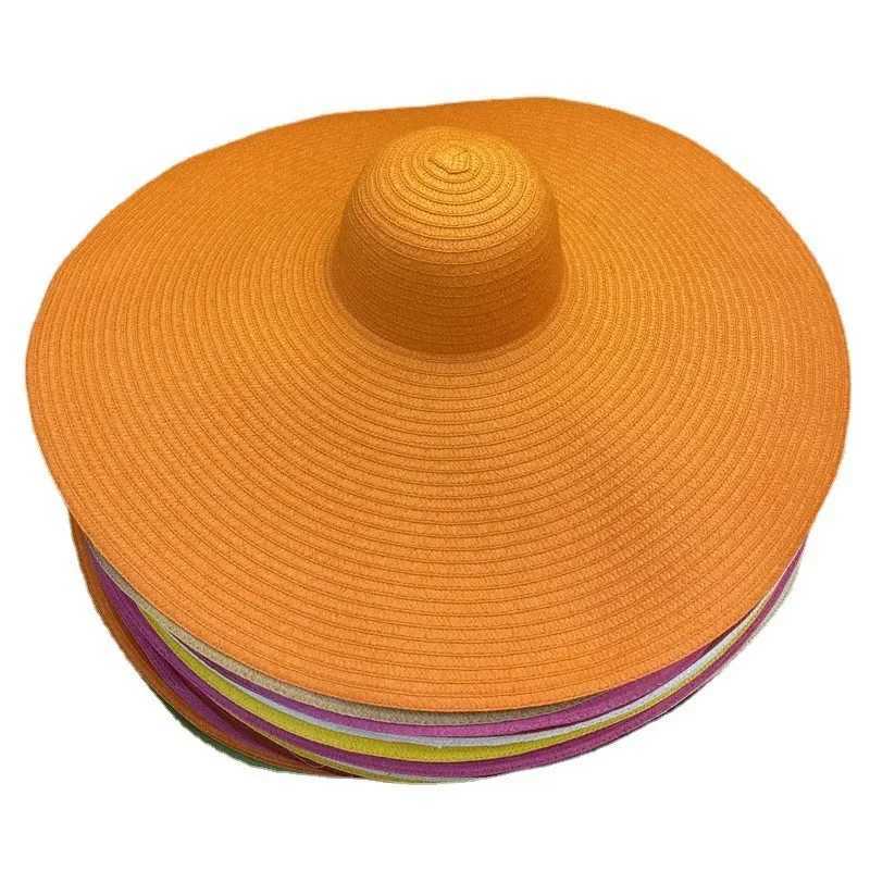 Oversized 70cm Beach Straw Hat for Women Fashion Large Wide Brim Visor Hats Handmade Roll Up Floppy Sun Hat for Summer Beach Cap W250602