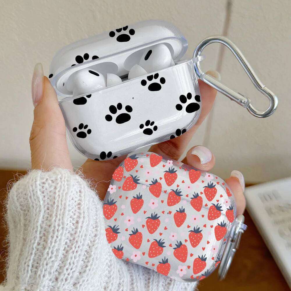 Cute Little strawberry Apple 4 Earphone Case for Pro2 Pro 3 2 1 Protective Cover with Keychain