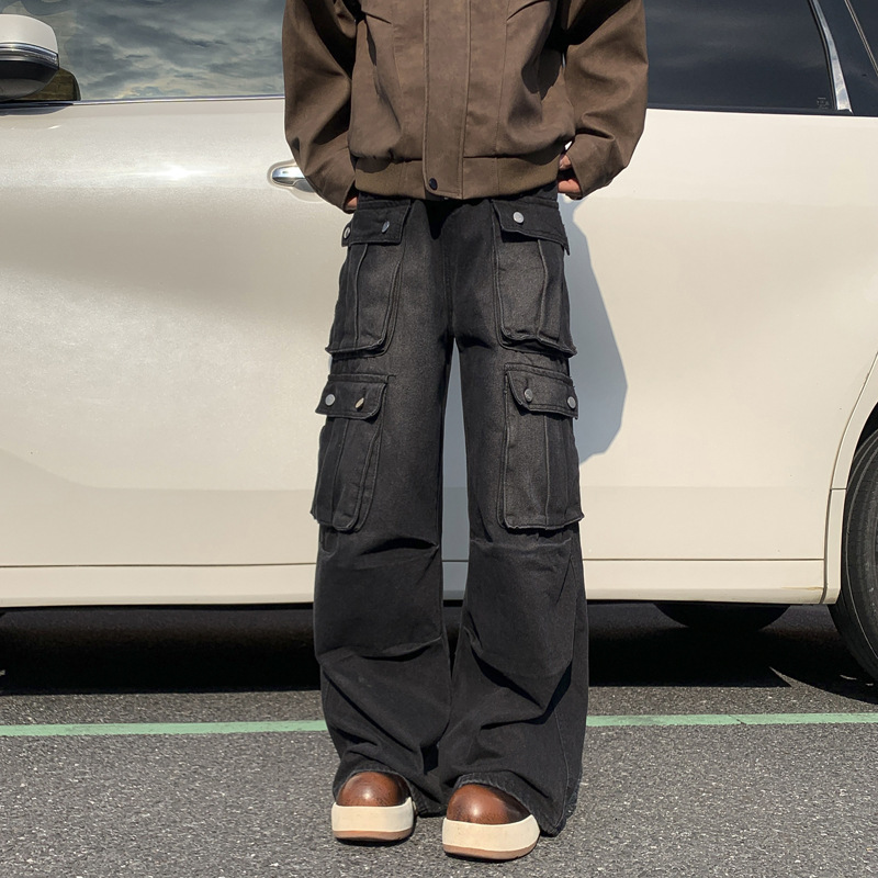 Gothic Retro Jeans for Men Wide Leg Straight Black Y2k Baggy Jeans Harajuku Hip Hop High Waist Denim Pants Streetwear 250107