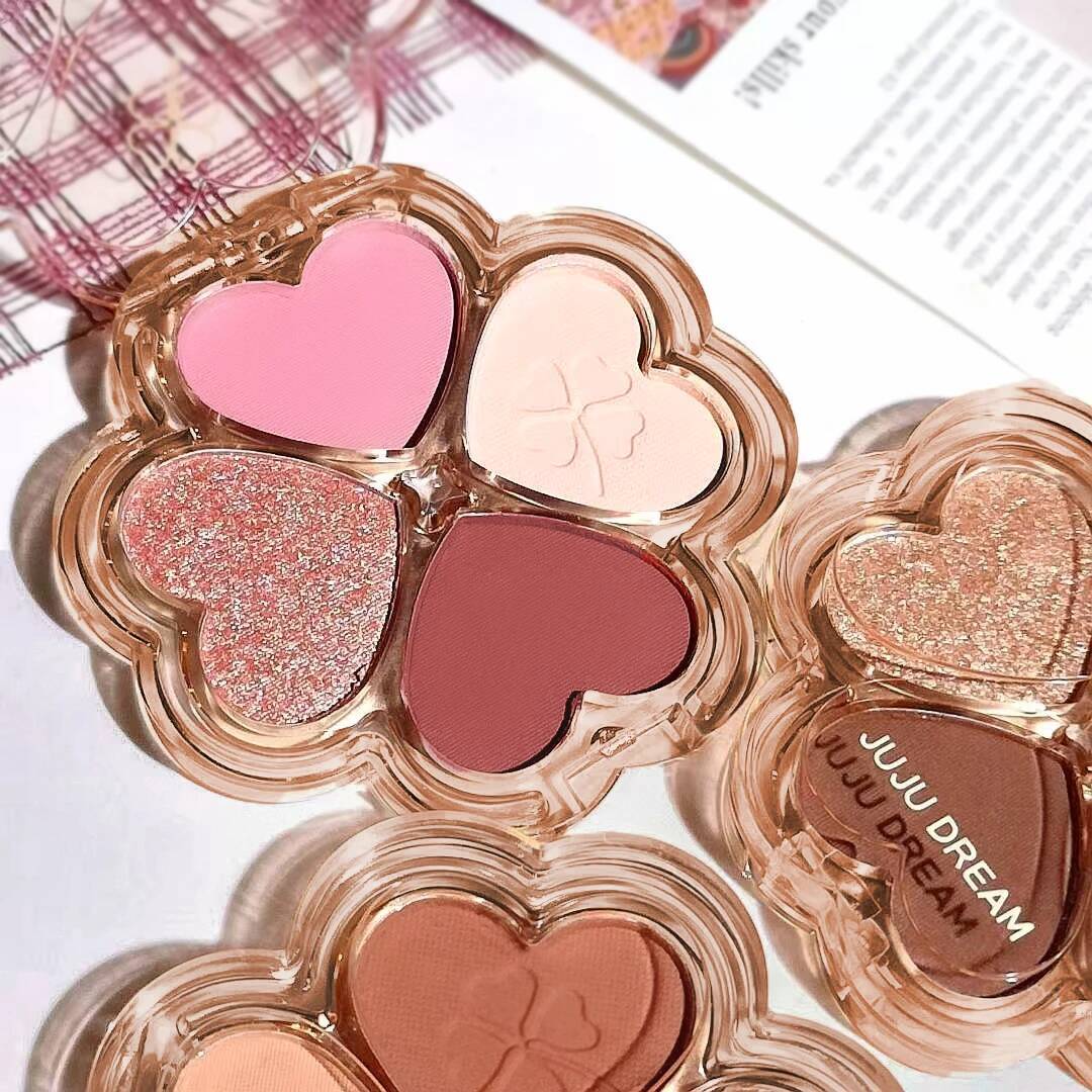 Lucky Clover Palette, Daily Earthy Color, Fine Glitter, Pearlescent Matte, Pure Lust Four-Color Eyeshadow Palette