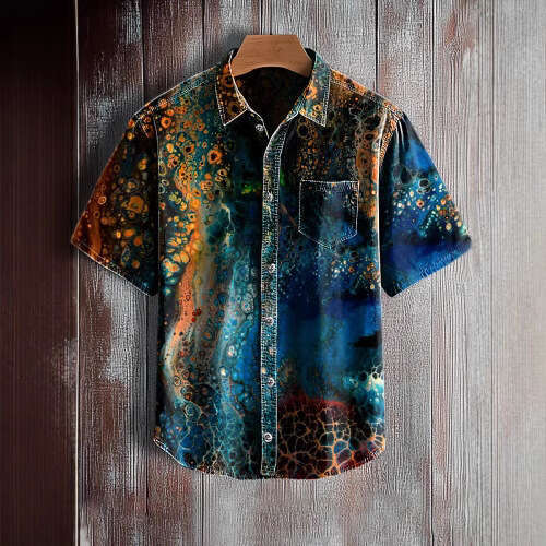 2025 Men's Short Sleeve Summer Cuban Shirt Retro Hawaiian Loose Style Versatile New Trendy Clothing Ins