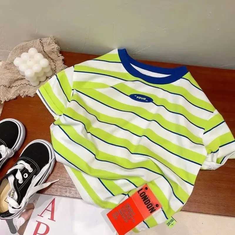 Summer Trendy Costume Casual Sports Round Neck Tops Outer Wear Child Thin Striped T-shirt Boys New Fashion Short Sleeve Tops T250603